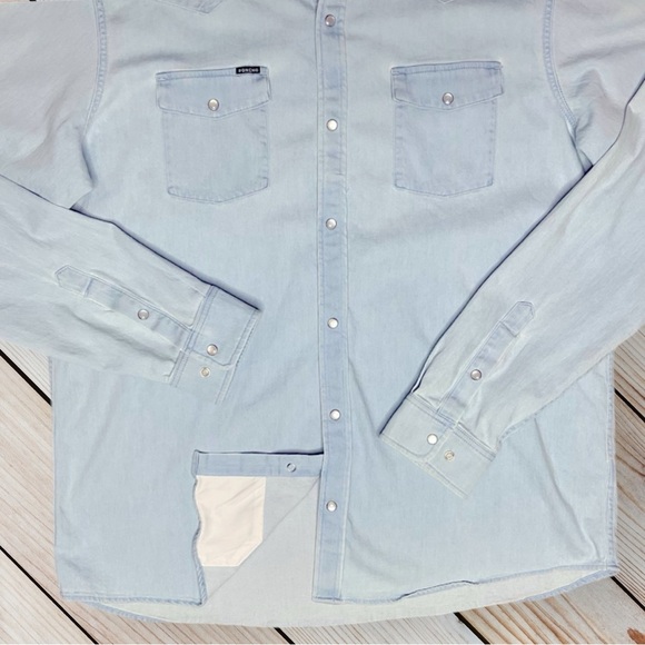 Poncho Outdoors Marfa Denim Western Equestrian Pearl Snap Up Slim Fit Shirt XXL - Picture 6 of 14